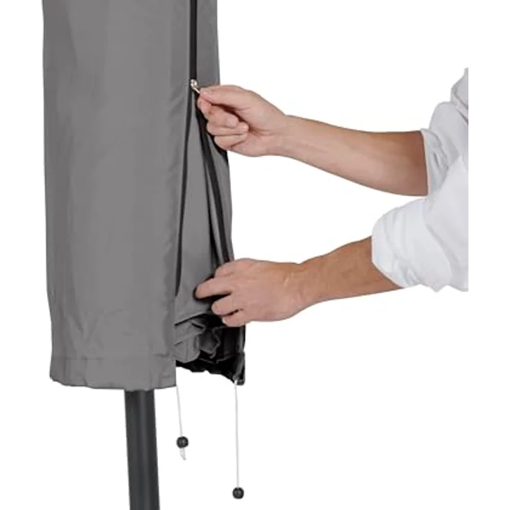 Leco Abdeckhaube Anthrazit für Rechteck-Doppelsonnenschirm 4,7 m x 2,7 m, wetterfestes Polyester mit Reißverschluss und Kordelzug – Bild 6