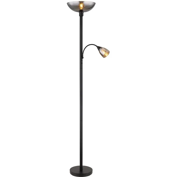 Stehleuchte, Deckenfluter, Glas Rauchfarben, Metall, H 178cm