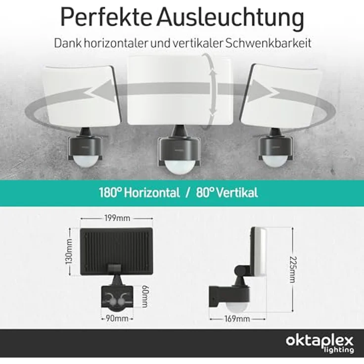 Oktaplex lighting LED Außen-Wandleuchte Oktaplex Cali Motion Außenstrahler 3000K 30W, Bewegungssensor & Diffusor, LED fest integriert, warmweißes Licht, Außenstrahler mit Bewegungsmelder anthrazit LED Außenleuchte – Bild 5