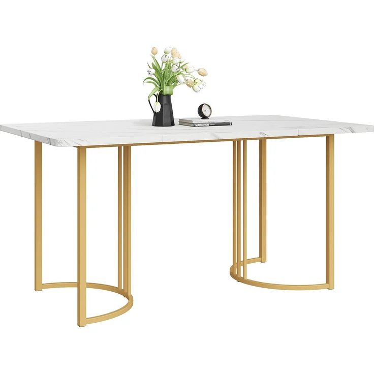 TavilaEcon Esstisch Multifunktionaler Esstisch mit modernem Marmor-Muster weiß 75 × 80 × 140 cm (H × T × B) – Modell WF314889AAW – Bild 3