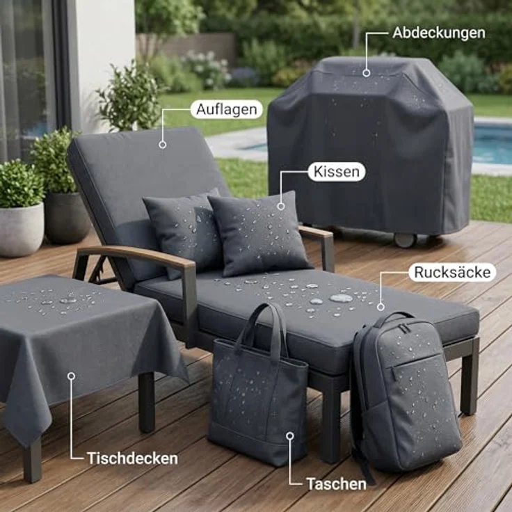 NOVELY® Sunset Oxford 420D - Polyesterstoff Extrem Reißfest Dicht | UV-beständig Waterproof | Polyester Garten Stoff 1 lfm Outdoor Meterware Wasserdicht Farbe: 40 Dunkelgrau Graphit DGP Dark Graphite – Bild 6