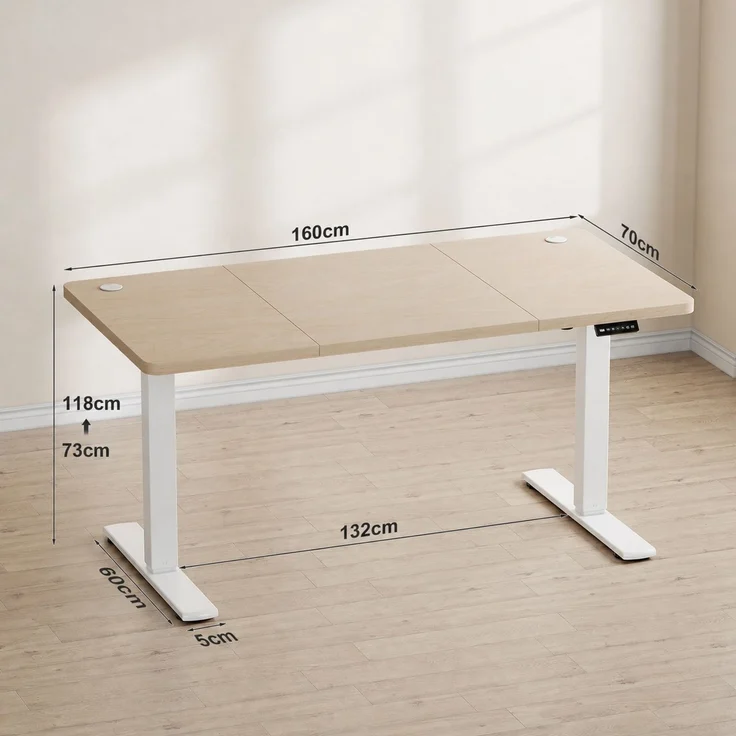 JUMMICO Schreibtisch elektrisch höhenverstellbar mit USB-Ladeanschluss, Beige, 160x70 cm – Bild 7