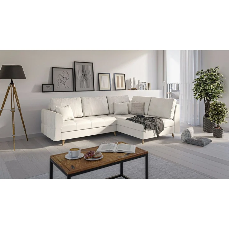 S-Style Möbel Ecksofa Cuba mit Holzfüßen im skandinavischen Stil, Ottomane links oder rechts bestellbar, mit Wellenfederung – Bild 1