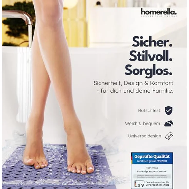 Homerella Badematte rutschfest Hautsensitiv 88x39cm, INKL. AUFHÄNGUNG, Antirutschmatte Badewanne BPA frei, Duschmatte schimmelresistent & maschinenwaschbar – Bild 3