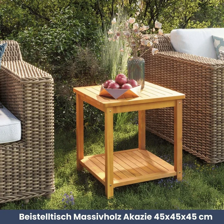 DELUKE® Beistelltisch Holz EMMI - Massivholz, 45x45x45cm | Couchtisch Akazie Beistelltisch Couch Holztisch Outdoor Sofatisch Gartentisch eckig – Bild 2