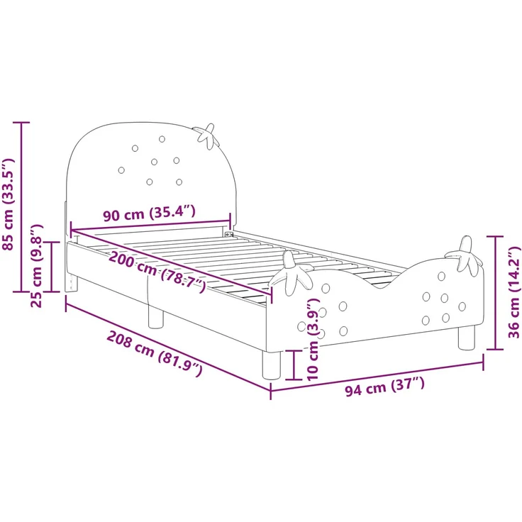 vidaXL Kinderbettgestell mit Kopfteil Rosa 90 x 200 cm Samt 42011078 – Bild 9