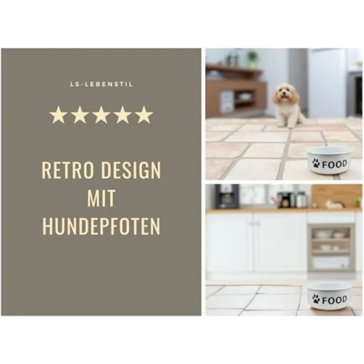 LS-LebenStil Futternapf Vintage Fressnapf Hundenapf Emaille Weiß 14x6cm 800ml Retro Napf, Emaille, Emaille – Bild 7
