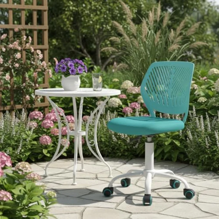 FurnitureR Lounge-Stuhl ergonomisch, höhenverstellbar, ohne Armlehnen, Netzrückenlehne, Sitzfläche 38x40 cm, Rückenlehne 32cm, Metallfuß mit Rollen, 130kg Tragkraft, für Terrasse & Balkon, Grün – Bild 2