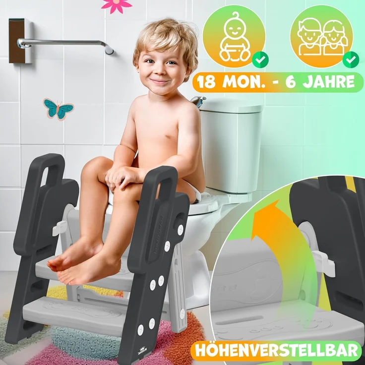 KIDIZ® Tritthocker für Kinder Trittleiter Klappbar mit 3 Stufen | Faltbarer Lern-Turm ab 18 Monaten bis 6 Jahren | Robust | Sicherer & Stabiler Trittschemel | Höhenverstellbar Rutschfest Anthrazit / Grau – Bild 7