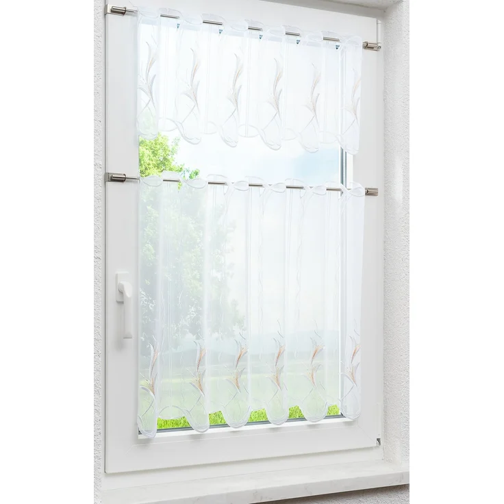 Scheibengardine Plauener Spitze - Blumenkelche (Bx H) 213,2cm * 30cm Beige/beige – Bild 2