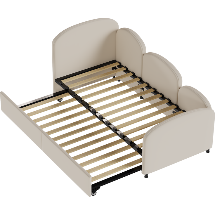 Kinderbett Blumenform, Kinderbett aus Samtstoff mit Sicherheitsrand, Massivholzrahmen, ausziehbare Schublade 90x200 cm,Beige – Bild 10