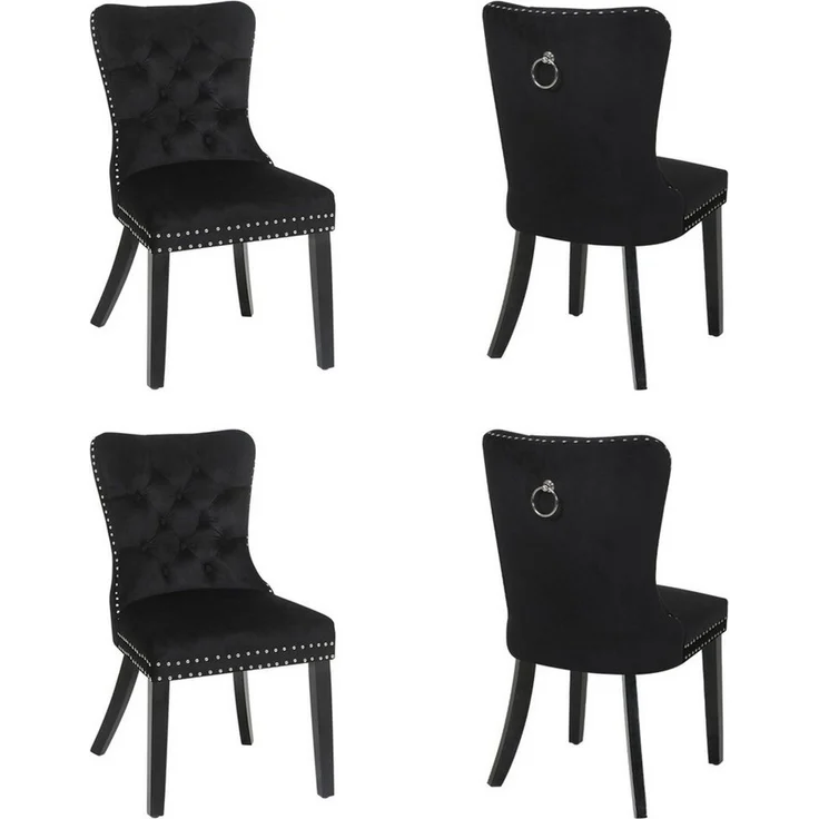 Puluomis Esszimmerstuhl (2/4/6/8 Set Grau/ Schwarz/Beige, 4 St), Samt Stuhl mit hoher Rückenlehne, Küchenstuhl mit Holzbeinen – Bild 1