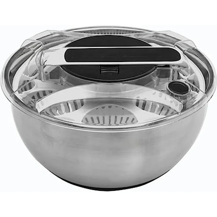 Salatschleuder mit Hebel, Edelstahlschüssel + Salatzentrifuge, 3,5 L – Bild 4