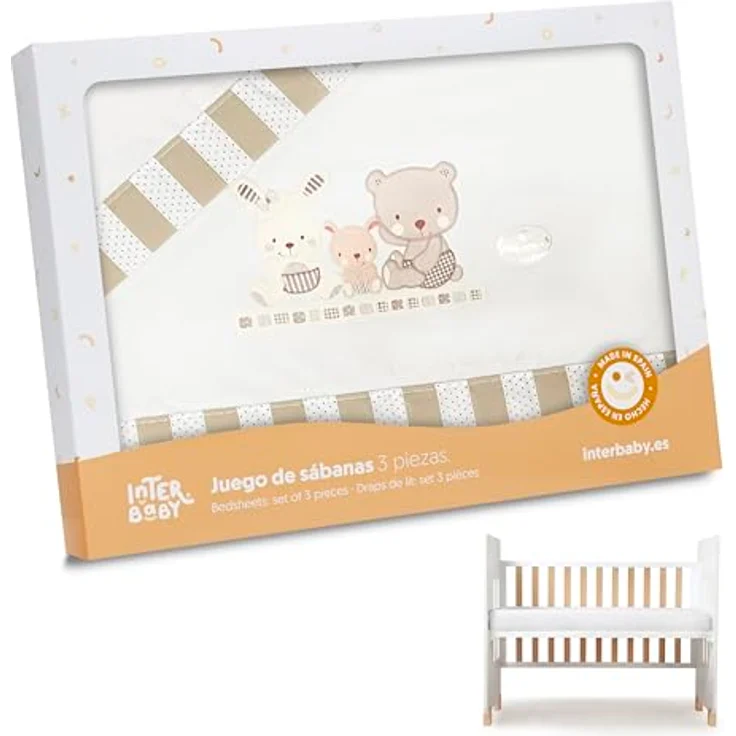 Interbaby 03100-05 Bettwäsche babybett - 100% Baumwolle - Modell: Love, beige, 0.7 kg – Bild 2