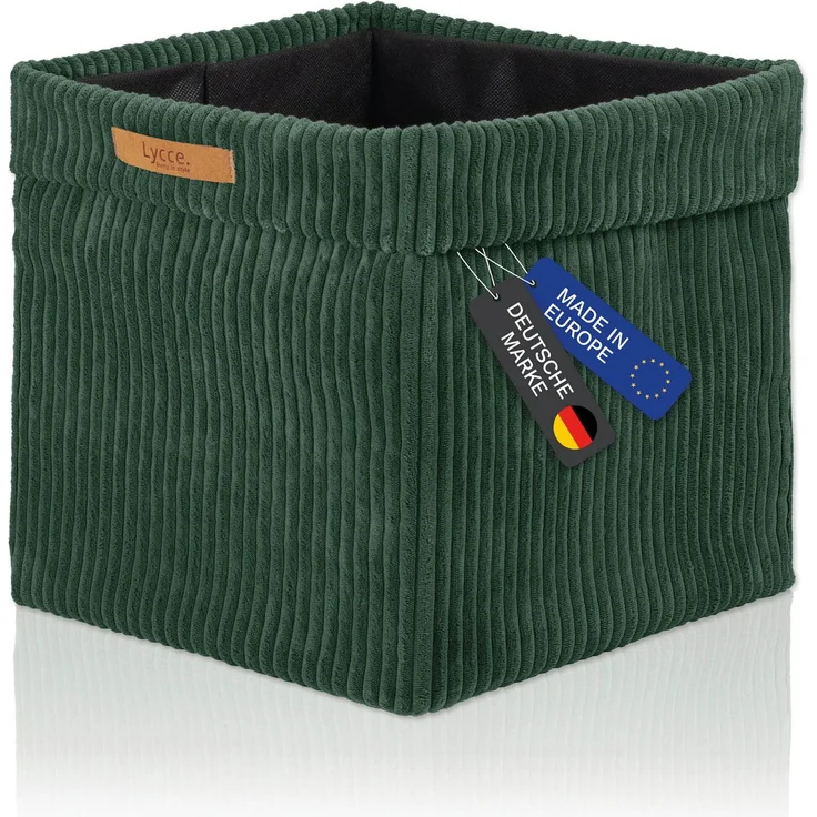 Lycce faltbare Aufbewahrungsbox, 4er Set - Cord, passend für Kallax Regal, abnehmbarer Bezug, robust, formstabil Grün 31x33x33cm – Bild 2