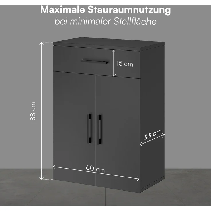 Bellamio 'Apol' Mehrzweckschrank, anthrazitschwarz, 88x33x60 cm, kleiner Aktenschrank mit 2 Fächern und 1 Schublade – Bild 6