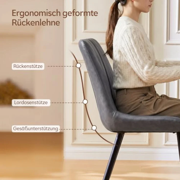 TUKAILAI Esszimmerstühle 4er Set Kunstleder Polsterstuhl mit Metallgestell | Polsterstühle mit Ergonomischer Rückenlehn,bis 150kg Belastbarkeit,Küchenstuhl für Esszimmer und Wohnzimmer Restaurant (Grau) – Bild 7
