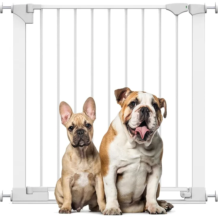 Bettacare Sicherheitsstuffen Haustiergitter, Weiß, 82cm - 89cm, Extra Niedrige Durchgangshöhe, 67cm Extra Breite Türöffnung, Einteiliges Extra Breites Gitter für welpen und Hunde