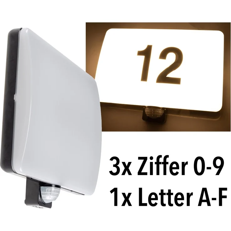 LED Wandleuchte "PADAR" mit PIR-Sensor IP65, 20W, mit Hausnummer & Buchstaben – Bild 1