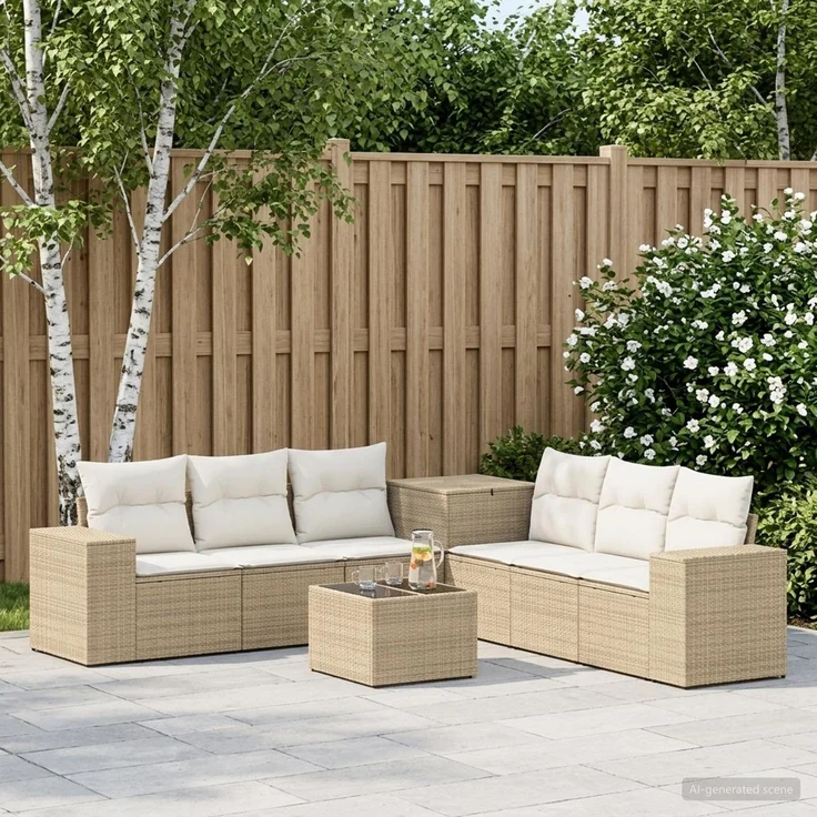 vidaXL Sofa Set 8 stk. Beige und Cremeweiß Polyrattan und Stahl 3448500 – Bild 1