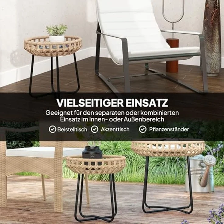 Outsunny Beistelltisch mit X-Beine, verstellbare Fußpads (rund wetterfest Gartentisch, 2-St, 2er Set Balkontisch aus Polyrattan), Ø60,41 cm für Garten, Balkon, Braun – Bild 4