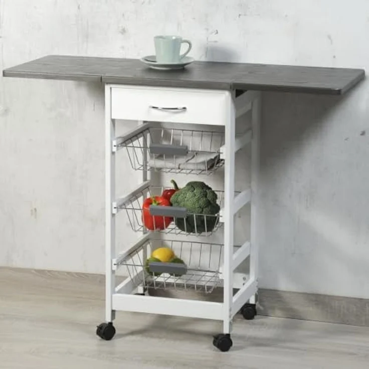 KESPER Küchenwagen 25816-13 mit 2 ausklappbaren Arbeitsplatten / Dekorfolie grau / Servierwagen – Bild 3
