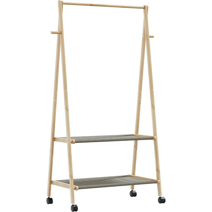 vidaXL Kleiderständer mit Ablagen und Rollen 96x45,5x155,5 cm Bambus 4008909 – Bild 1