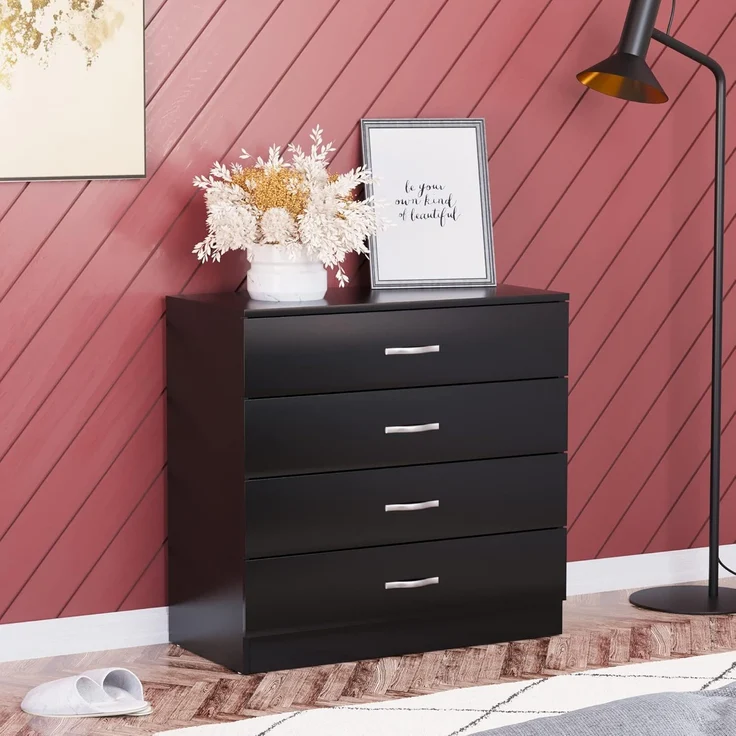 Vida Designs Kommode, schwarz, 4 Schubladen mit Metallgriffen und -schienen, einzigartige Schubladenunterstützung gegen Verbiegen, Schlafzimmer-Möbel Riano, 72 x 75 x 36 cm – Bild 2