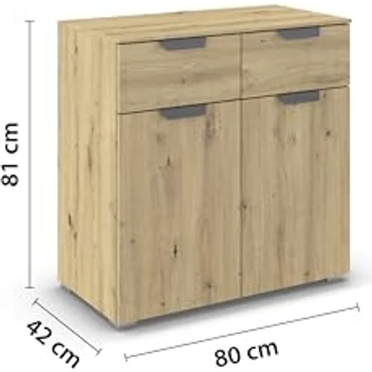 rauch Aditio Box, Kommode, 2-türig, 2 Schubladen, mit Softclose-Funktion, Farbe Eiche Artisan, BxHxT 80x81x42cm – Bild 3