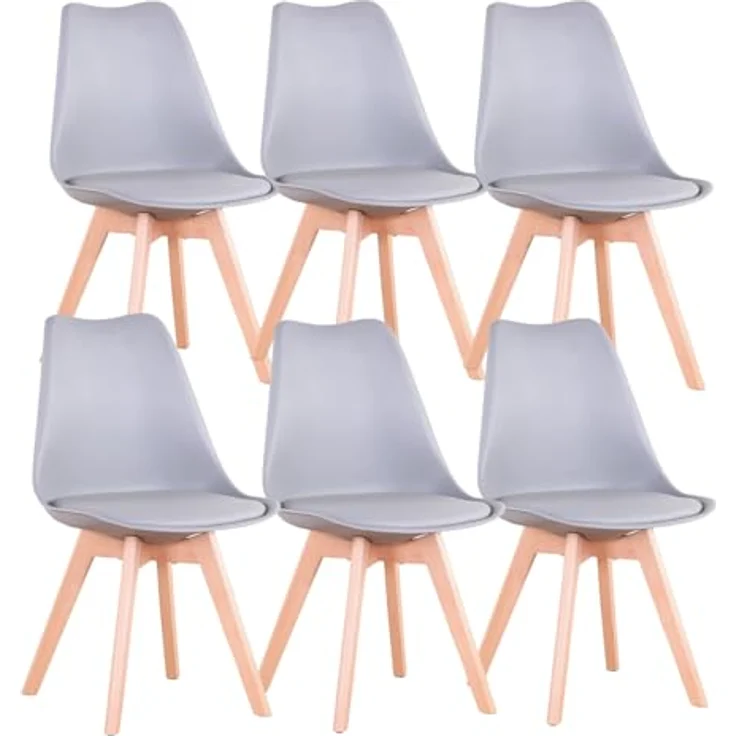 GrandCA HOME 6er-Set Esszimmerstühle, Skandinavische Stühle, Skandinavisches Design, Massivholzbeine, Ergonomisch, für Esszimmer, Wohnzimmer, Küche & Schlafzimmer (Grau,6) – Bild 2