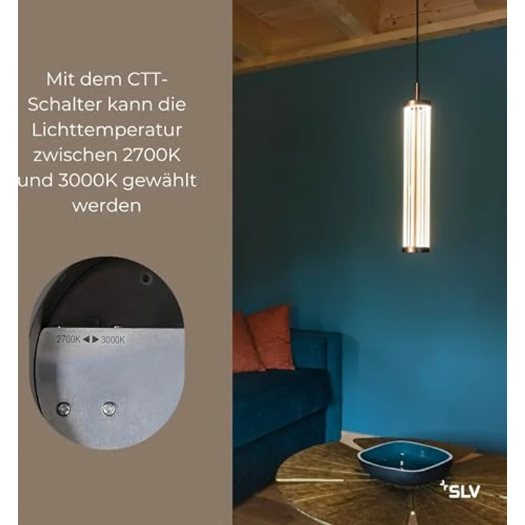 SLV QUIMERA Pendelleuchte, 150 cm, 2700K, PHASE, gebürstet messing, hochwertige PVD-Beschichtung – Bild 5