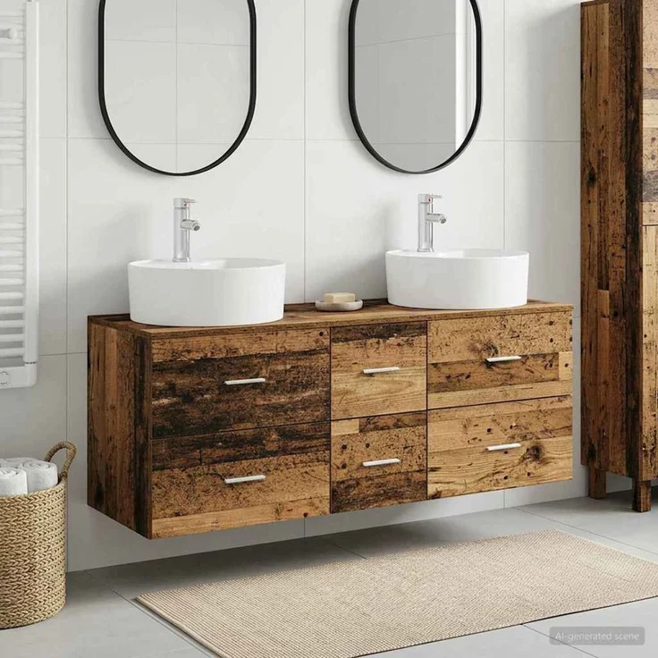 vidaXL Badezimmerschrank-Set 3 stk. Altholz 129 x 44,5 x 82 cm 3405889 – Bild 1