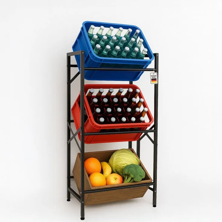 Roxlin Ablageregal Getränkekistenregal für 3/6 Kisten – Metallregal mit Ablage 300 kg, 3-tlg.