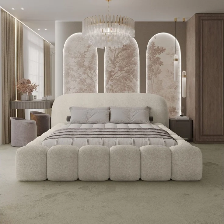 thematys Polsterbett ORLANDO - Cloud mit Bettkasten, Bouclé Bezug 160x200cm, mit gepolstertem Kopfteil, Beige (Quelle 03), Art.-Nr. S0QFD026EJD – Bild 3
