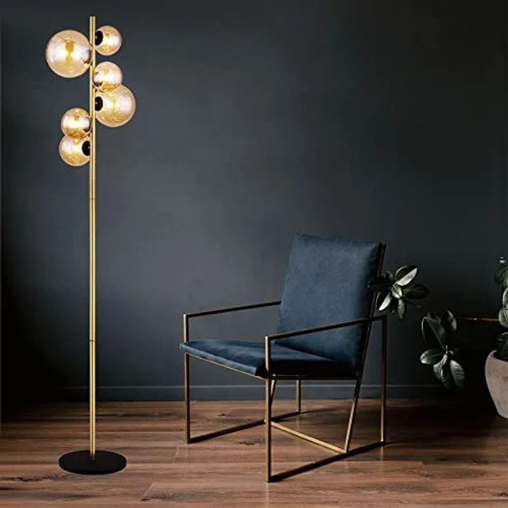 LED Stehleuchte, 6-Flammig, Glas Amber, messing, H 155 cm – Bild 2