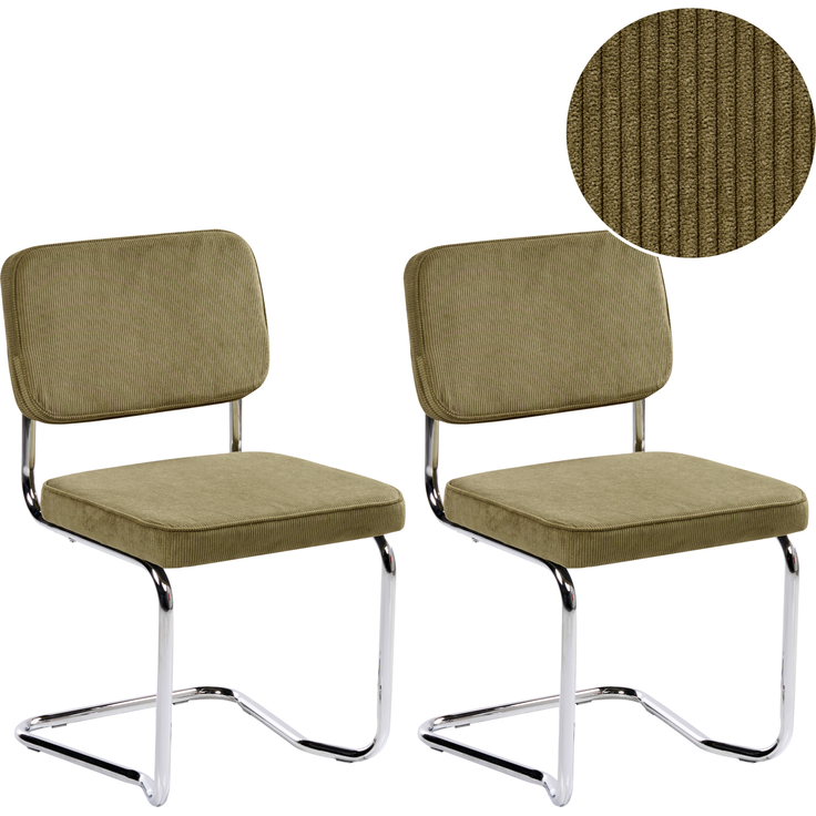 Esszimmerstuhl 2er Set IRWIN Cord Olivgrün