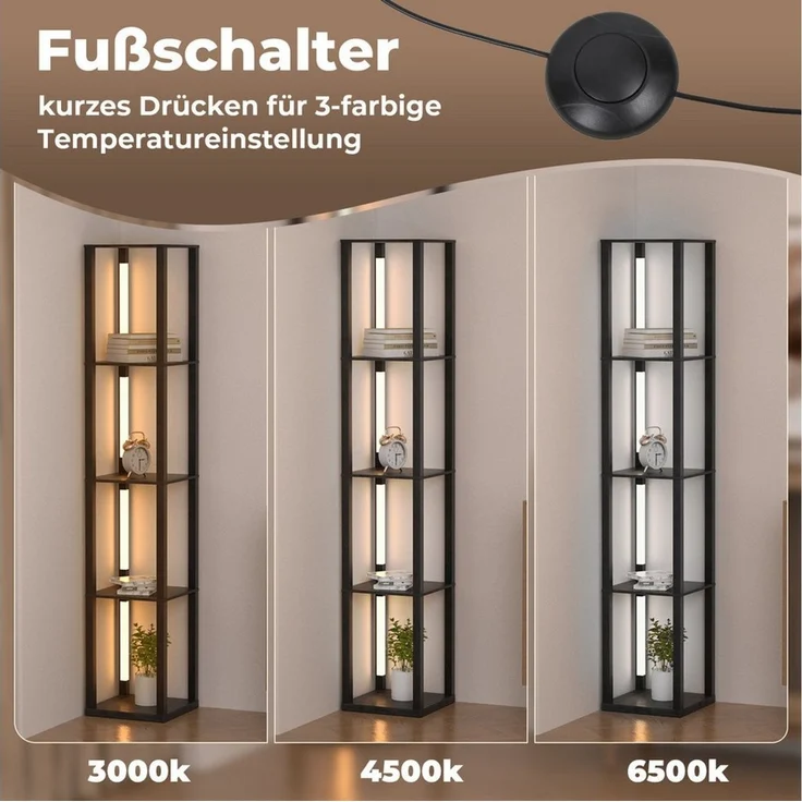 Clanmacy Stehlampe Stehlampe Wohnzimmer mit 4 Regalen, Stehlampe mit Fassung – Bild 3