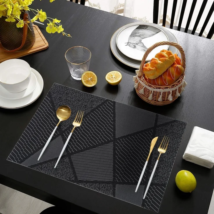ABC Elegantes Esszimmer-Set, 6-teilig, 45 x 30 cm, abwaschbar, hitzebeständig, rutschfest, fleckenabweisend, für Küche und Esszimmer, schwarz – Bild 3