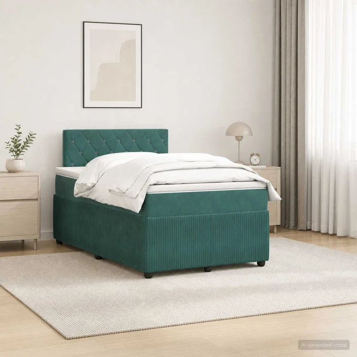 vidaXL Boxspringbett mit Matratze Dunkelgrün 120 x 190 cm Samt 3451634 – Bild 1