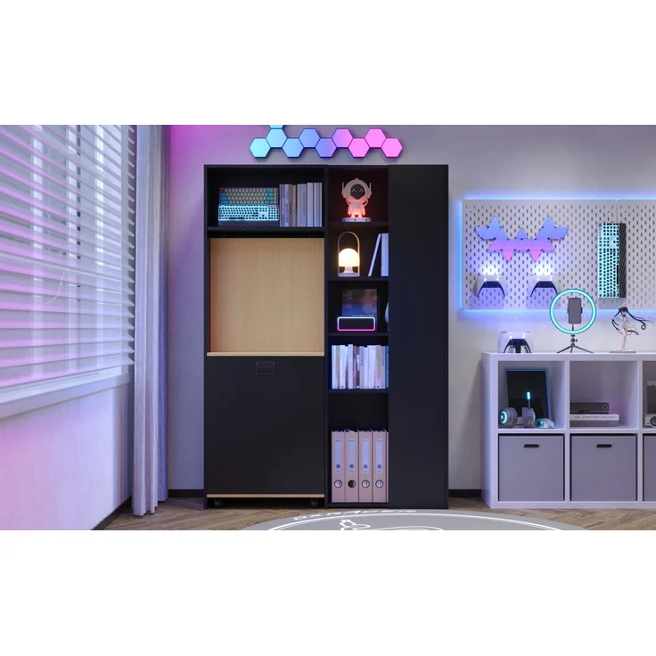 ZUBALIYA Klappbarer Schreibtisch mit Ablagen –2-in-1-Bücherregal und Schreibtisch, klappbar, mit Steckdose und USB-Anschluss, höhenverstellbare Ablagen, Kippschutz, Schreibtisch,Eck-Schreibtisch-rechts – Bild 14