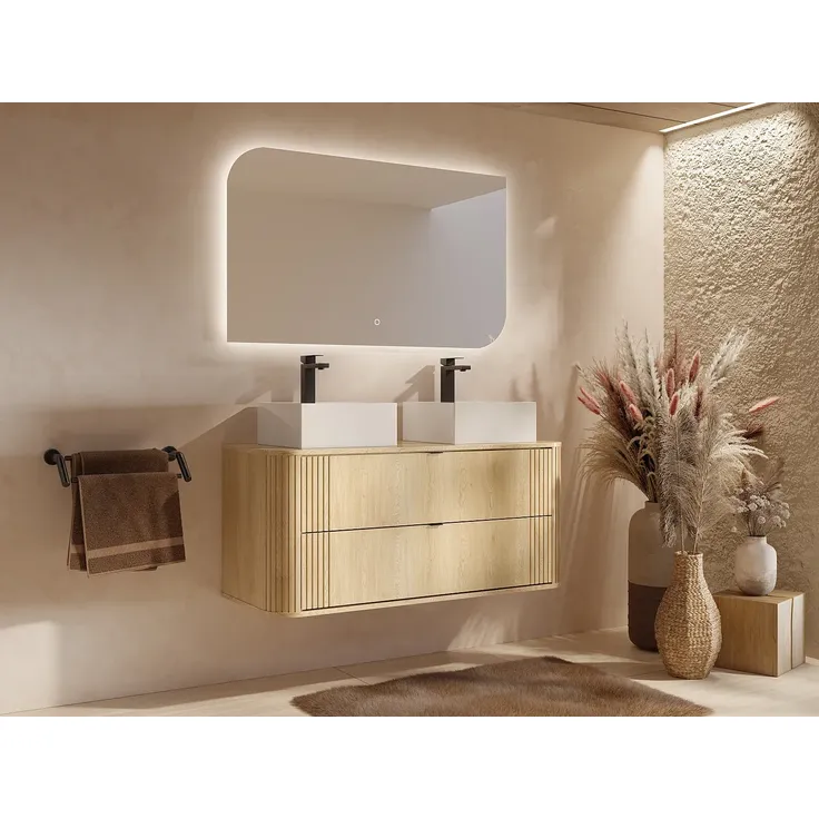 Vente-unique - FILOR Waschbeckenmöbel Holz, Platte Beige - B 46 cm x H 57 cm x L 120 cm