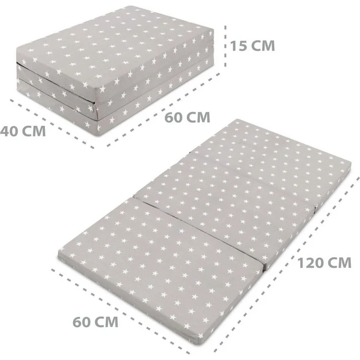 Reisebett Matratze 60x120 cm faltbar - Dicke Faltbare Matratze für Baby Klappmatratze Kinder Matratze Reisebett Sterne und Grau – Bild 2