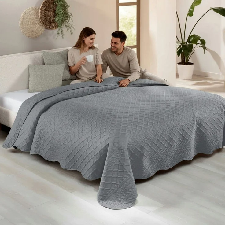 Delindo Lifestyle Tagesdecke Rocco, 3D Steppmuster Struktur, elegant, Bettüberwurf in 220x240 cm – Bild 2