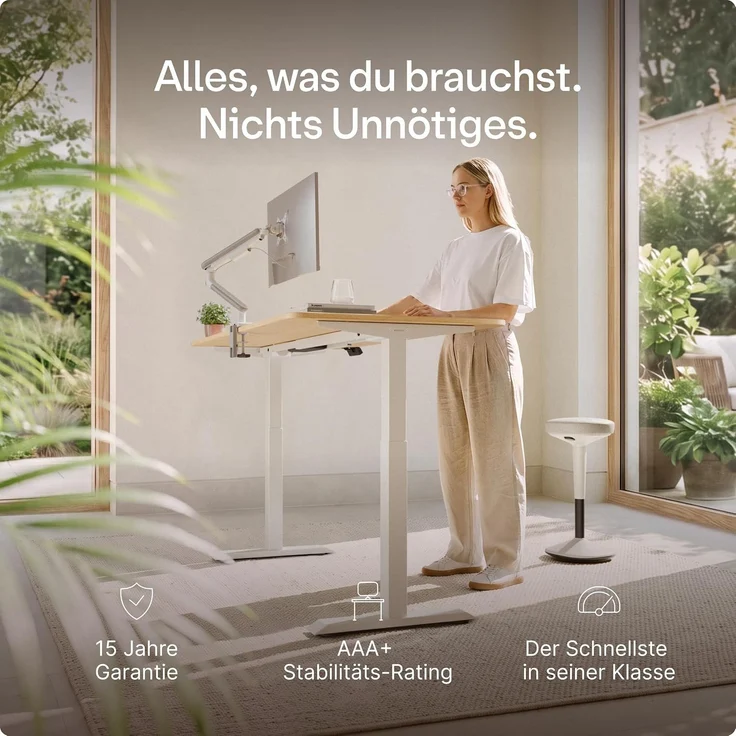 Desktronic Elektrisch Höhenverstellbarer Schreibtischgestell HomeOne , Weiß, mit Memory-Funktion, Anti-Kollisions Technologie, USB-A und USB-C-Ladeanschlüssen – Bild 3