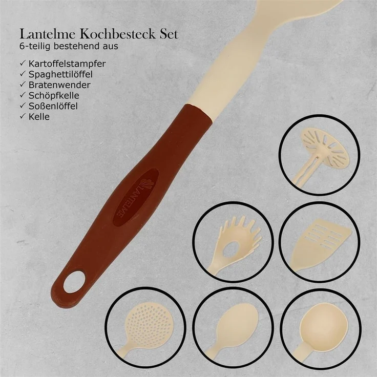 Lantelme Kochbesteck-Set Küchenhelfer - Küchenbesteck Set 6 tlg. in schwarz - beige – Bild 2