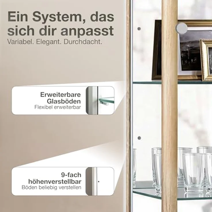 K-Möbel Glasvitrine C1083 (Glasvitrine (176x37x33 cm) mit 1 Glastür) Glasvitrine Stehend – Bild 5