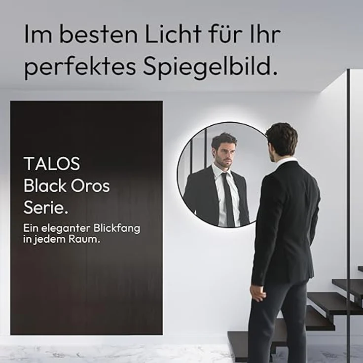 Talos TALOS black oros Spiegel rund Ø 100 cm, Badspiegel in matt schwarz mit hochwertigem Aluminiumrahmen und indirekter LED-Beleuchtung – Bild 2