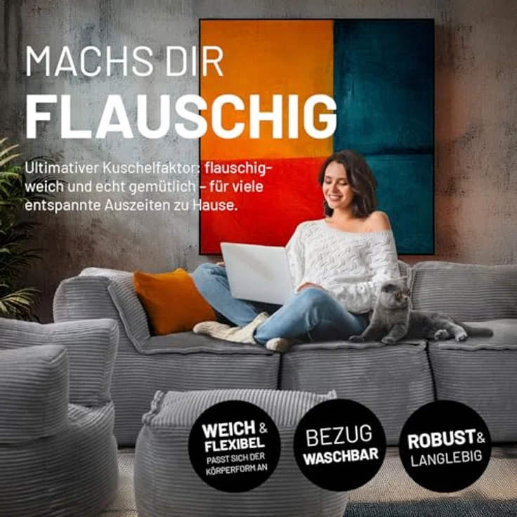 Lumaland Modulares Basic Set - Cord-Reihe | Indoor Sitzsäcke mit Softer Struktur, ideal Sofa Modulen & zum Pouf | Bean Bag mit Füllung - für Wohnzimmer & Co. – Bild 5