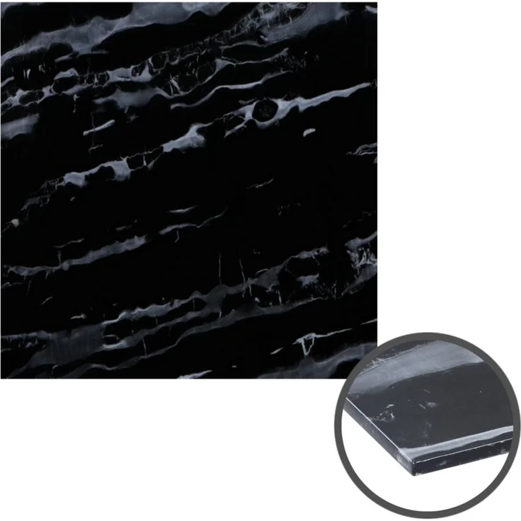 HOOZ Tischplatte aus Glas 80 x 80 x 0,6 cm (Marmorschwarz, 1 St, ESG-Sicherheitsglas), mit hochwertigem Facettenschliff