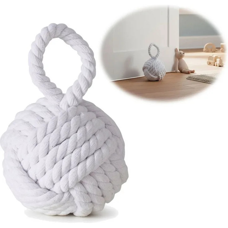 LS-LebenStil Bodentürstopper Boden Türstopper Malmö 23cm Weiß 1,3kg Jute Knoten Tragegriff Türpuffe (Handgearbeitet Bodenstopper Türpuffer Türhalter Türsack Türkeil Tür Stopper Sack Fensterstopper Boden Stopper Buchstütze, 1 St)
